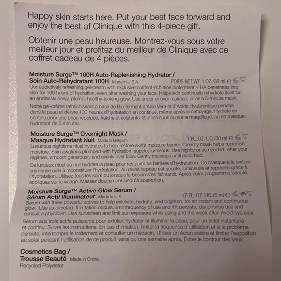 NWT CLINIQUE GIFT WITH PURCHASE BAG
GLOWY AND BRIGHT KIT: MOISTURE SURGE SET - Picture 8 of 9